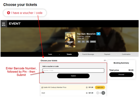 Choose your tickets page - Event Cinemas