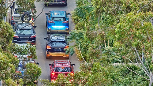 overhead shot of cars in traffic