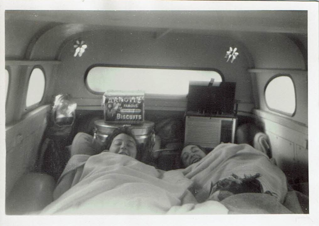 Sue's 1954 road trip - Two bedded down in the ute