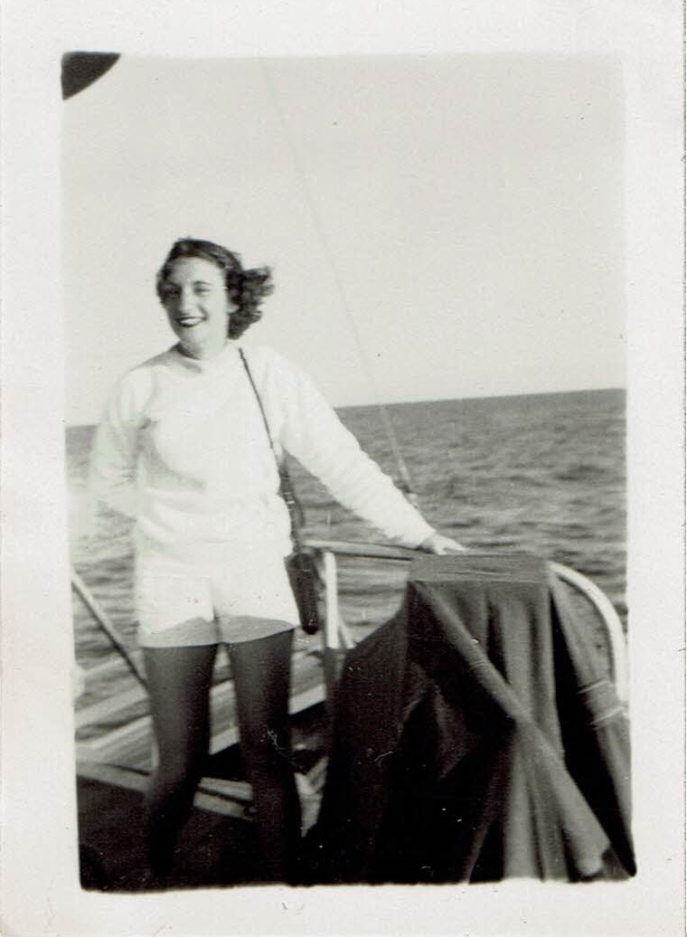 Sue's 1954 road trip - Sue on trip to reef from Magnetic Island