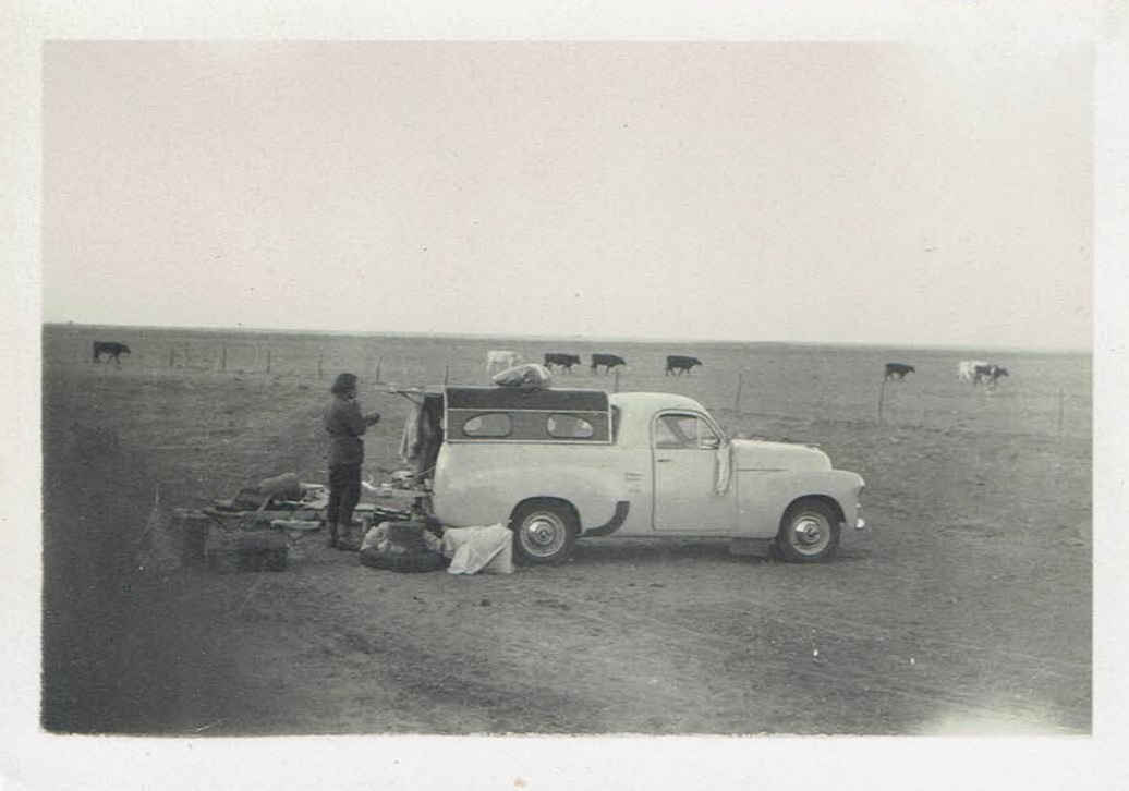 Sue's 1954 road trip - Camping at a bore in Western Queensland