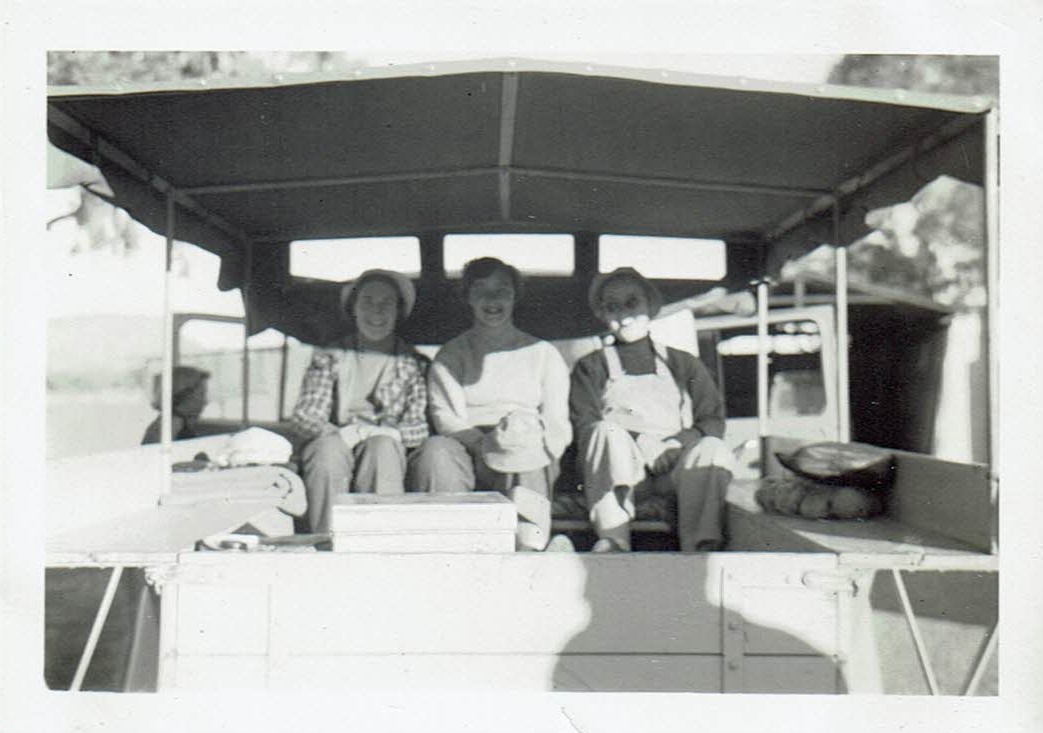 Sue's 1954 road trip - We three in the back of a jeep on a tour to Palm Valley from Alice Springs