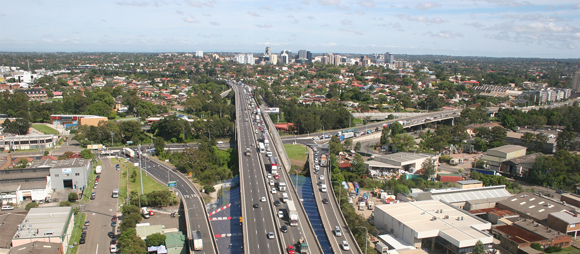 Aerial view of suburbs around Parramatta Sydney Australia