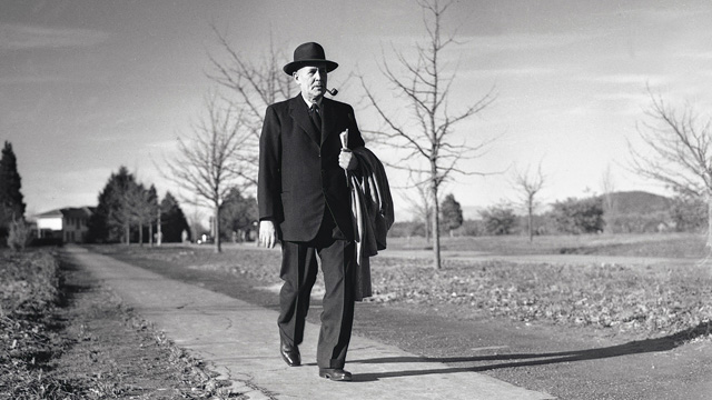 Black and white photograph of Ben Chifley walking