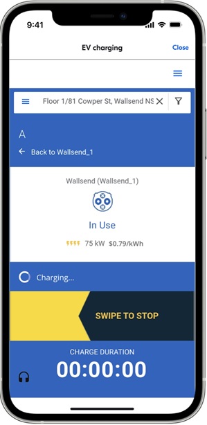 EV charger stop app screen