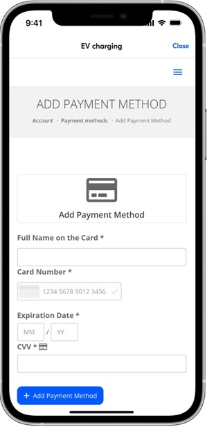 EV charging payment screen