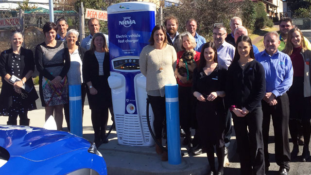 Crowd gathered for launch of 20th EV charger in Bega