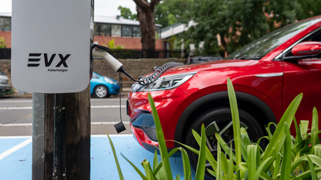 Red electric vehicle charging