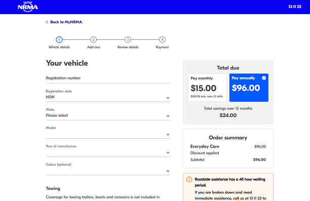 Adding Vehicle to membership for Roadside Assistance | The NRMA
