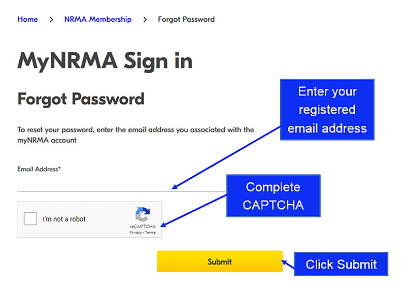 NRMA reset your password