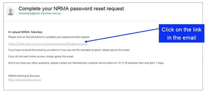 NRMA password reset email 