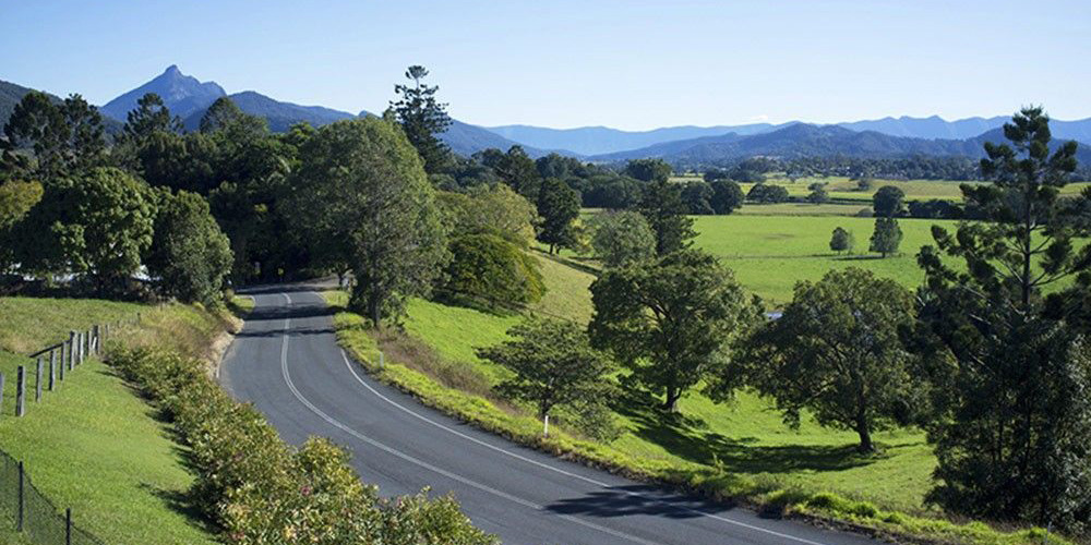 Winding road through the Gold coast Hinterland on a sunny day