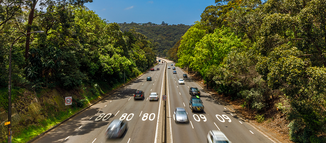 Cars on a motorway in Northern Sydney