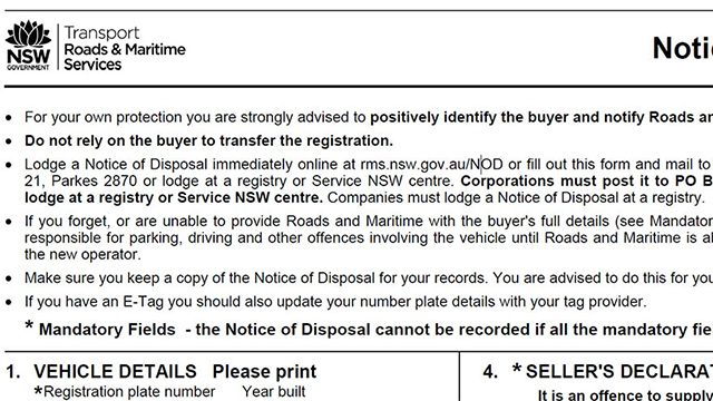 NSW notice of disposal