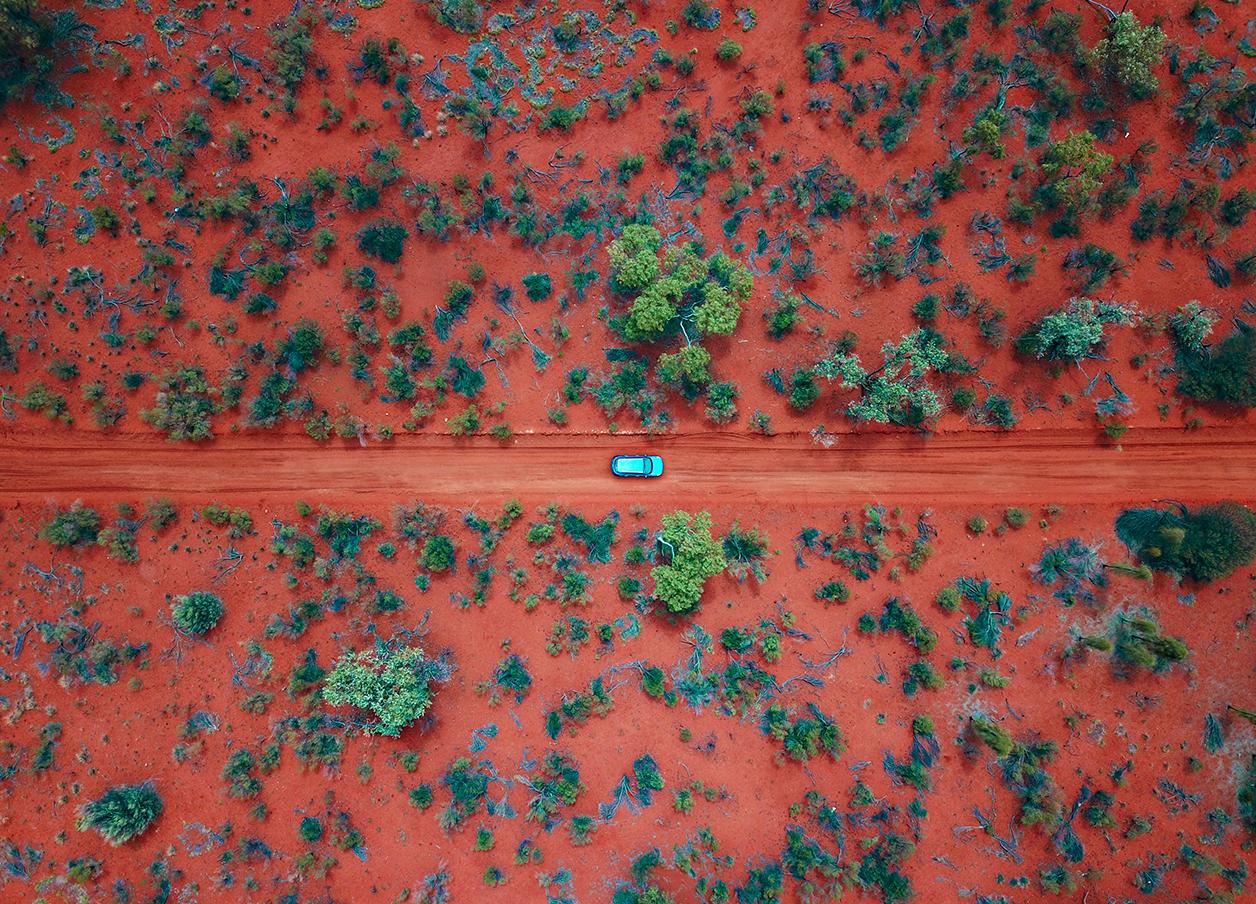 Aerial outback driving, Northern Territory, image credit: Felix Cesare