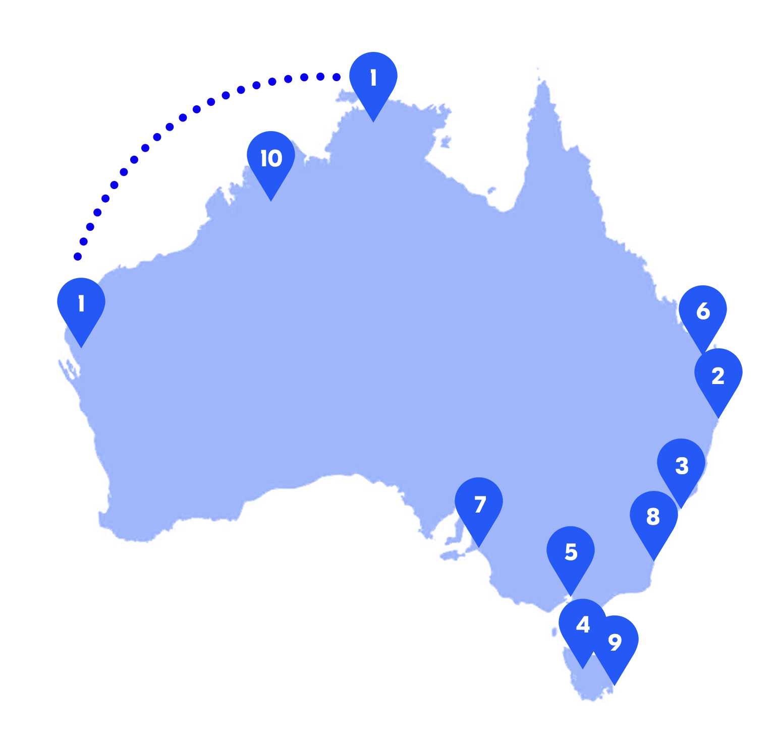 Road trips map of Australia