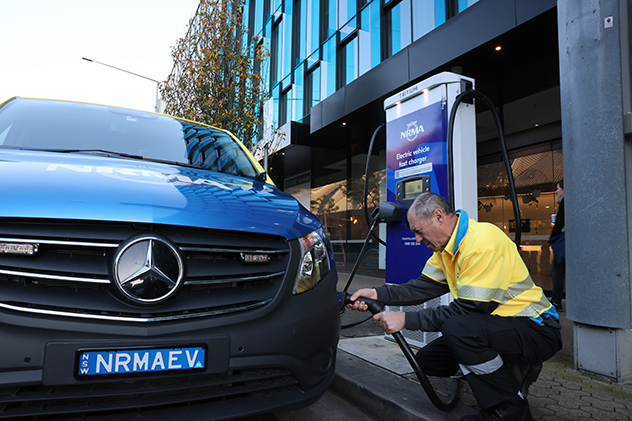 NRMA patrol charges a Mercedes-Benz eVito