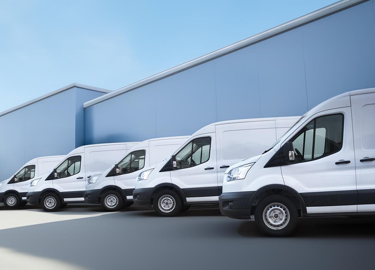 Large fleet management white vans