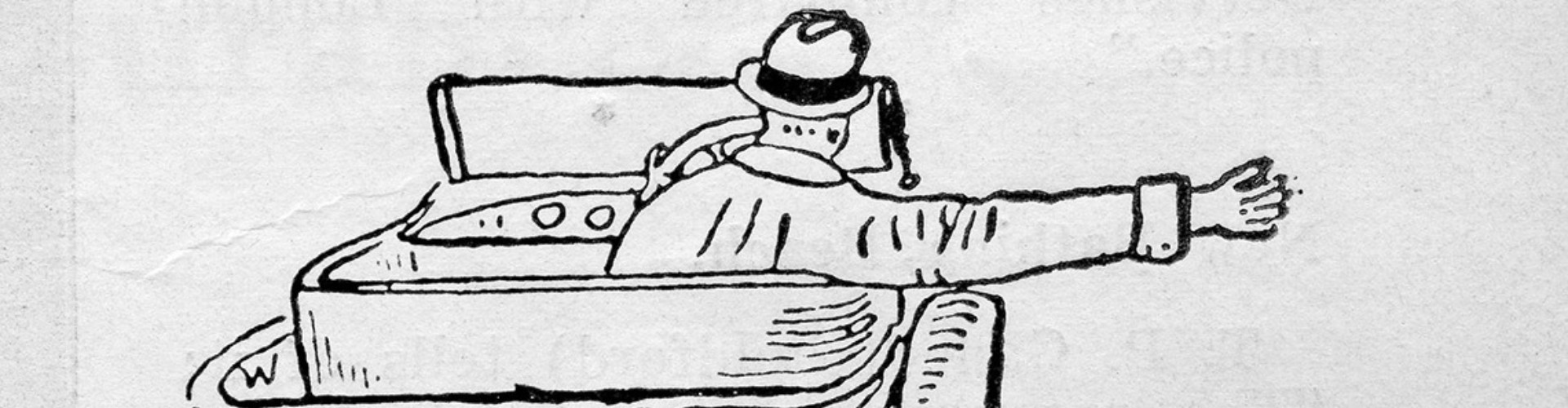 Road signals illustration A cartoon image of a man using his hand to indicate right while driving a vintage car