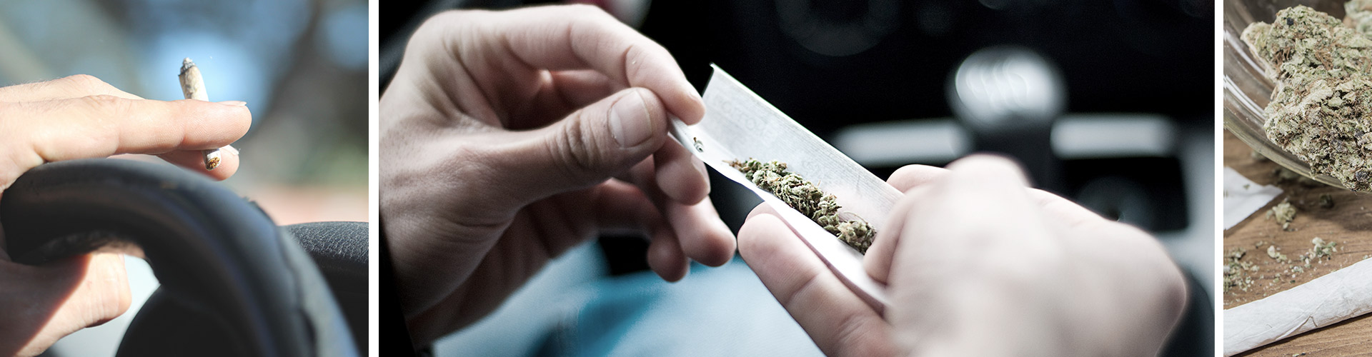 Collage of imagery showing cannabis use and driving
