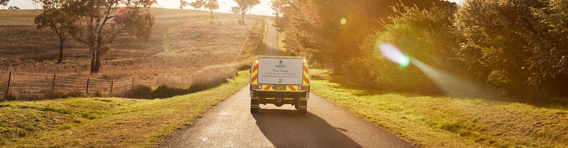 NRMA roadside assistance patrol van on a regional road