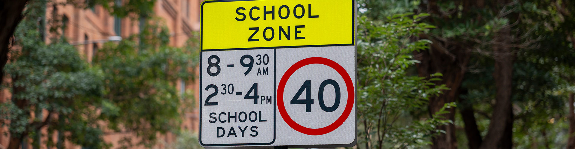 School zone on a quiet street in Central Sydney, Australia.