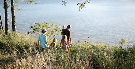 Family by waterfront
