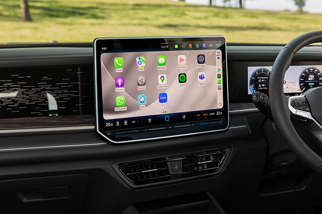 A car infotainment screen with Apple CarPlay