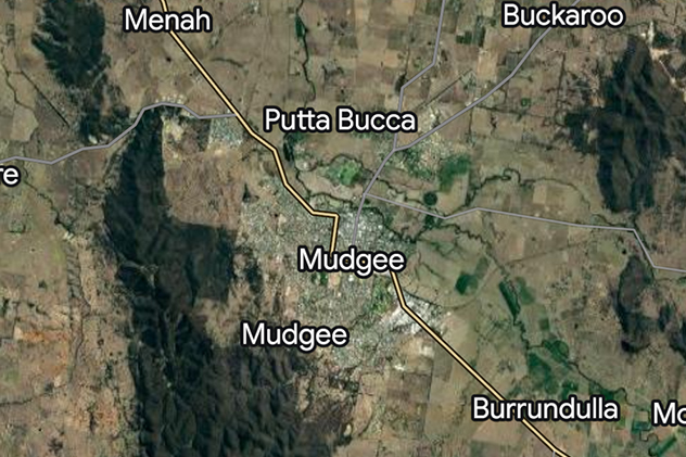 A digital map showing the town of Mudgee