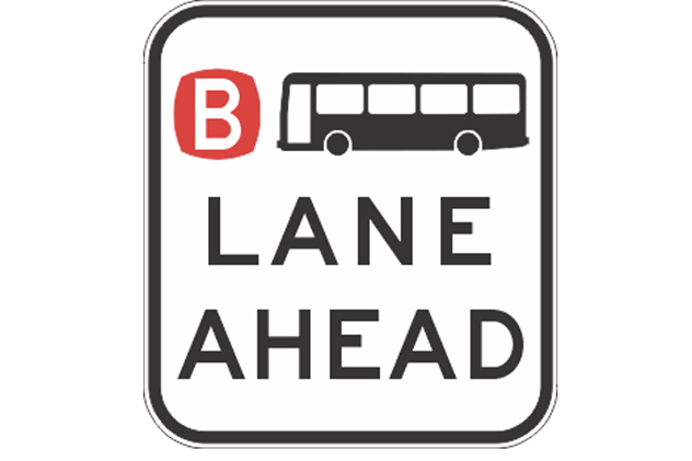 Sign indicating a bus lane ahead