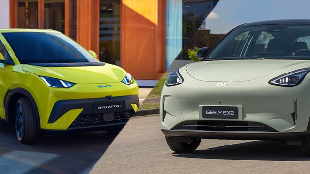 A yellow car montaged with a green grey car