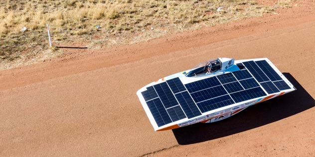 ANU Solar Racing Team solar car seen from above at Coober Pedy.