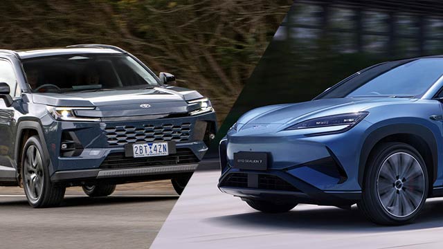 Montage of Toyota RAV4 and BYD Sealion 7  