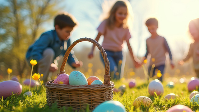 Kids doing an Easter egg hunt