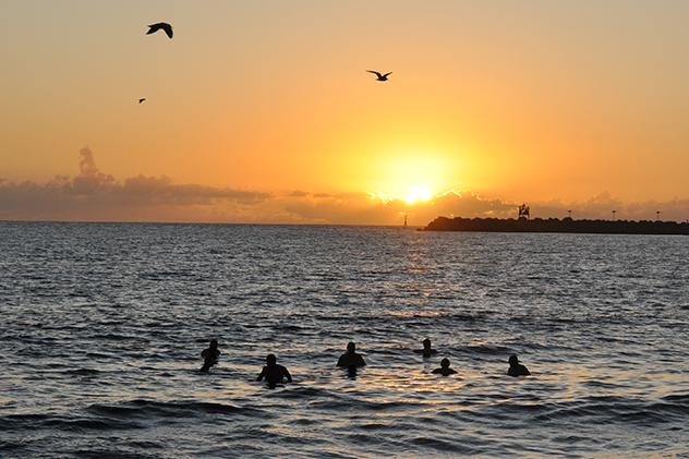 Dawn swimmers at Stockton Beach NSW