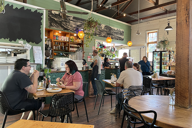 People in a rustic cafe