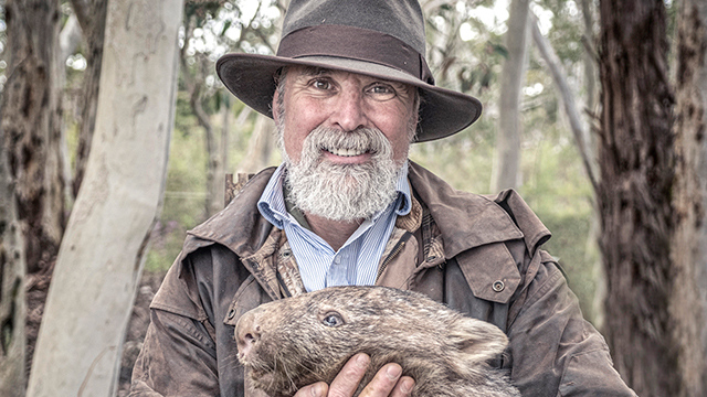 John Creighton with a rescued wombat