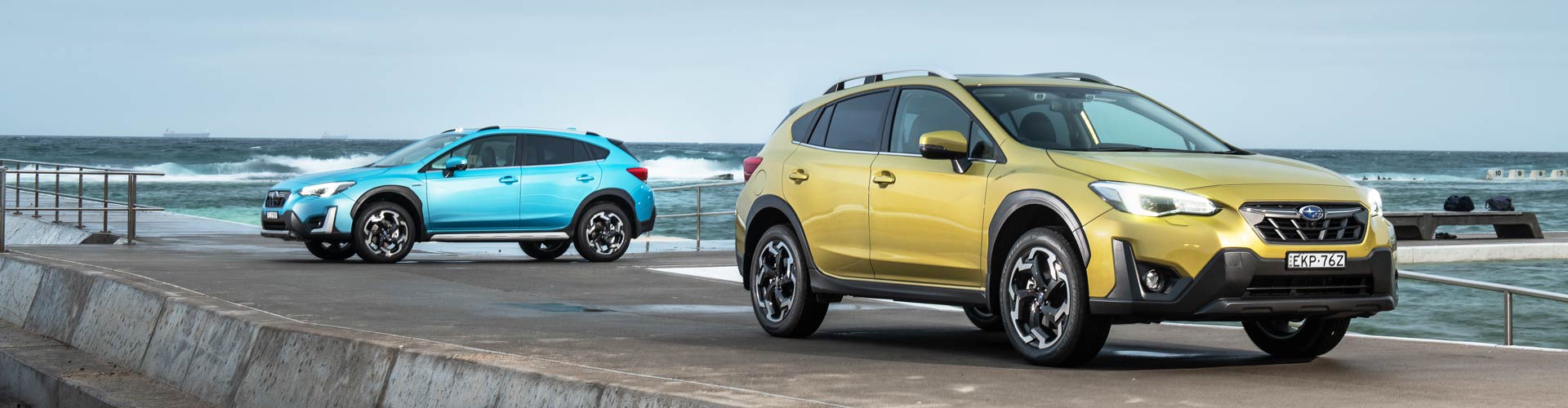 Two 2021 Subaru XV Hybrids on a pier