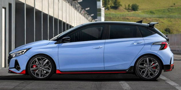 Side view of the 2022 Hyundai i20 N Slide 2
