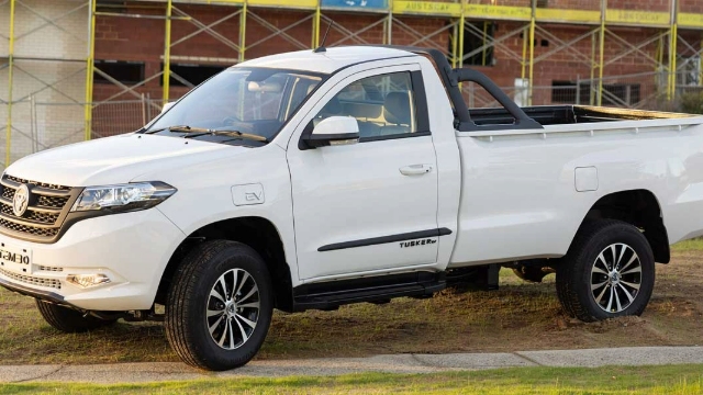 Side view of  2024, white Tembo Tusker ute.