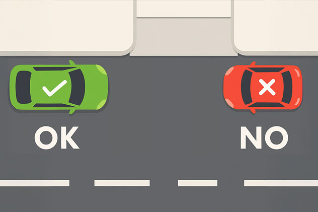 A diagram of legally parking on a street near a driveway