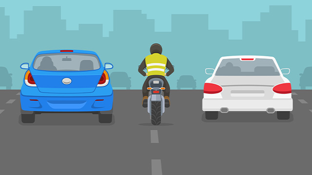 Animated motorcycle between two cars