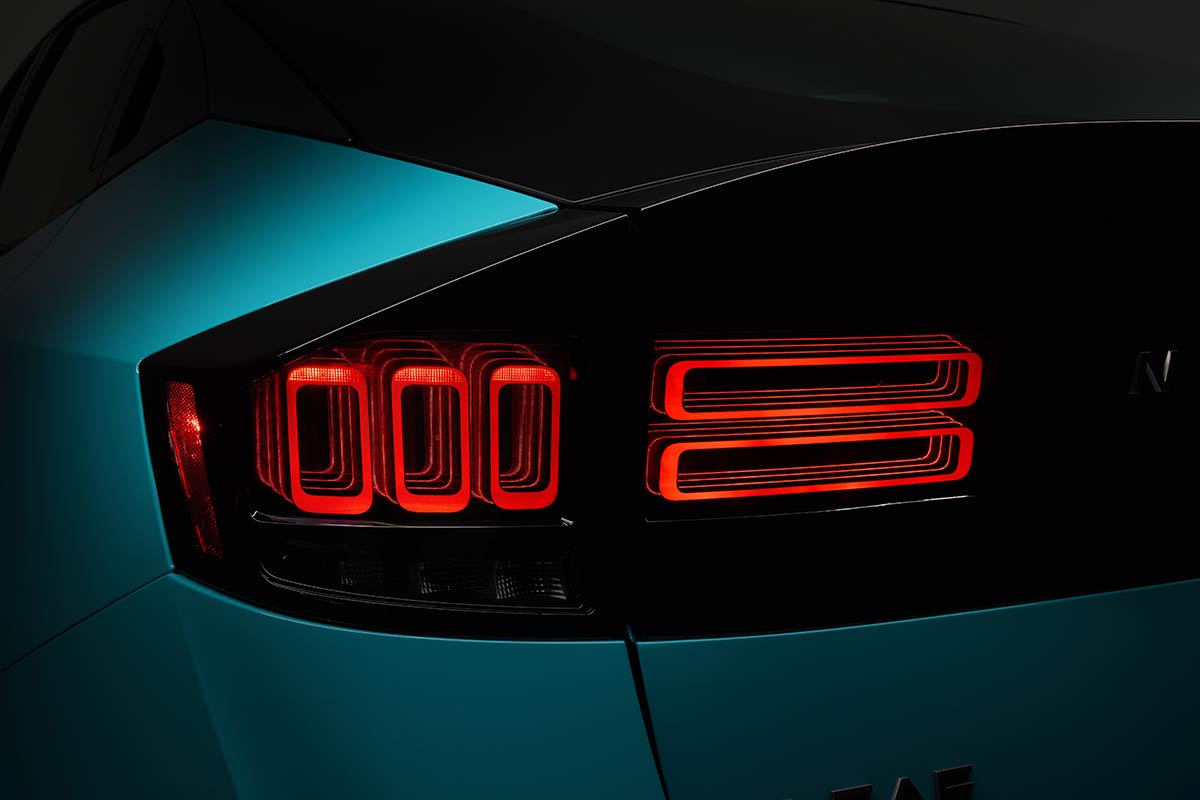 Rear lights of Blue 2026 Nissan Leaf 