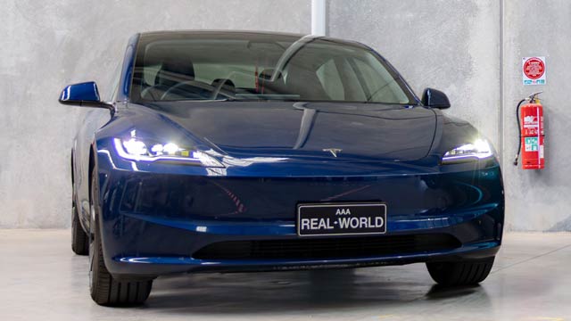 A blue Tesla Model 3