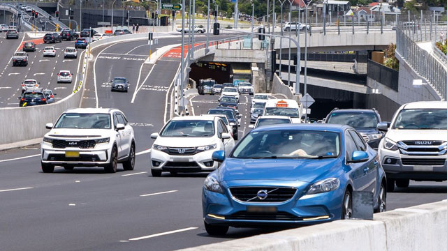 Cars leaving the Rozelle Interchange Tunnel