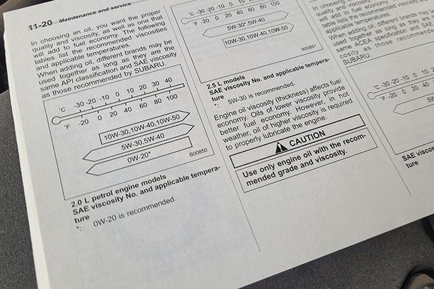 Vehicle owner's manual showing how to check engine oil required
