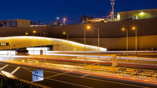 nighttime view of the WestConnex M8 tunnel entrance