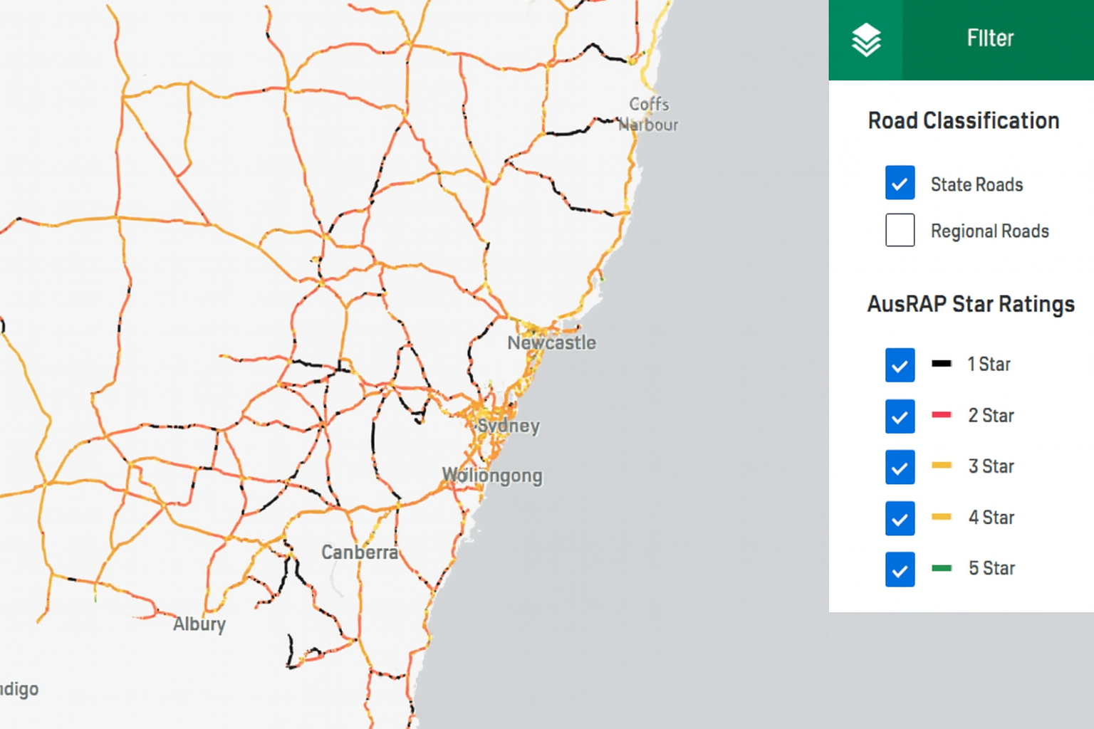 Nsw Map Hash NSW releases road safety star ratings AusRAP map