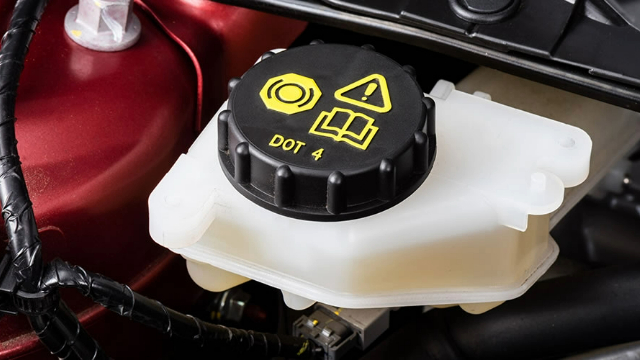 A car engine's brake fluid reservoir