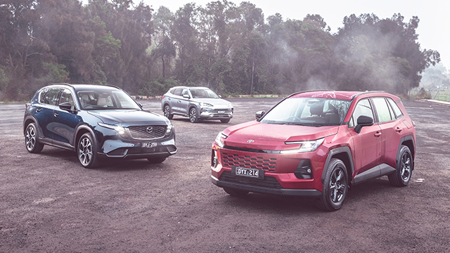 Toyota RAV4, BYD Sealion 6 and Mazda CX-5 group shot